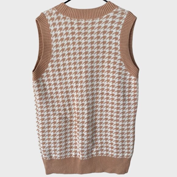 Abercrombie & Fitch Houndstooth Sweater Vest Women's Large Rib-Knit Oversized - Picture 3 of 10
